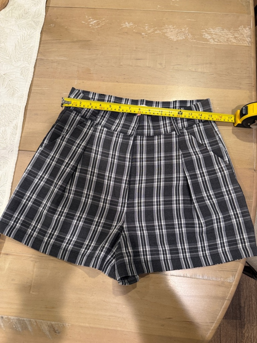 Black & White Plaid High-Waist Shorts